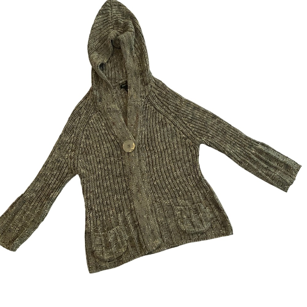 BCBGMAXAZRIA Women's‎ Large Hooded Green Cardigan Sweater Button Front Pockets